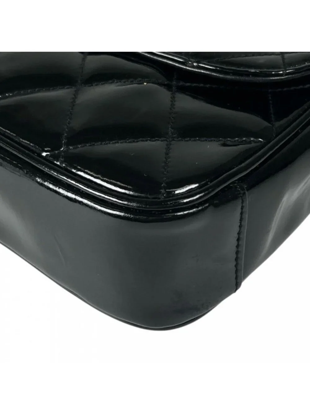 Chanel Shoulder Bag Quilted Enamel Black Gold